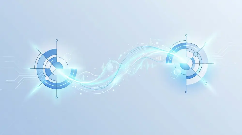 Illustration showing SIP and VoIP technology connecting through digital network signals for internet based calling