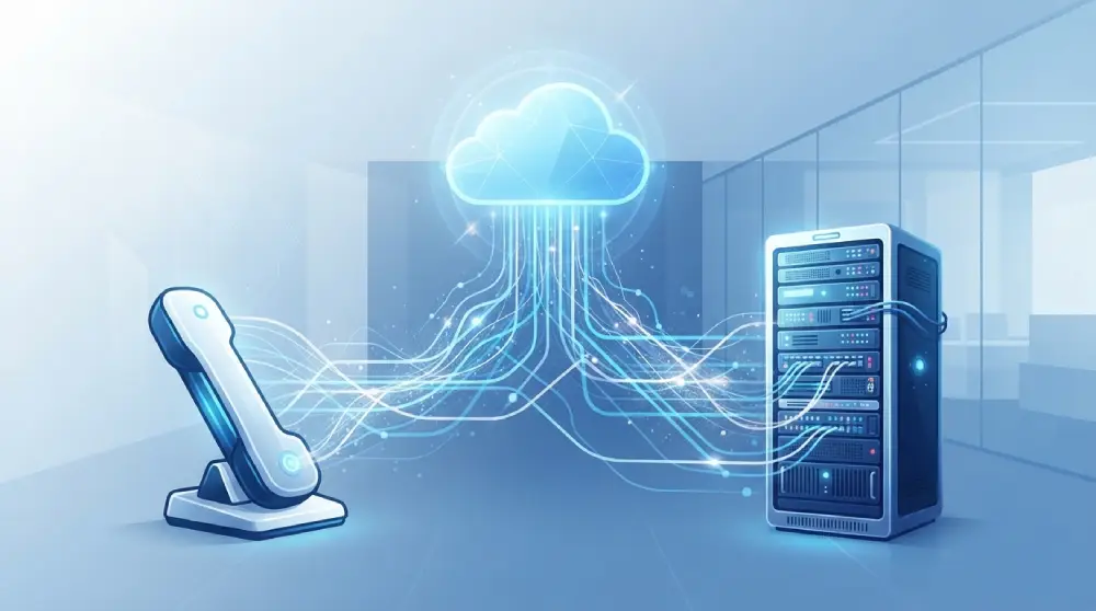 Illustration comparing cloud based SIP trunking with traditional PRI phone line infrastructure for business communication"