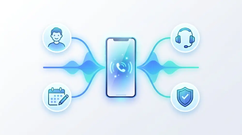 Illustration of an auto attendant and IVR system routing customer calls to the right team