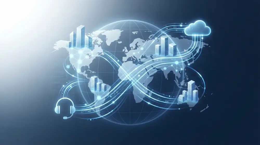 Illustration of a connected network supporting clear VoIP calls across multiple office locations